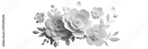 Elegant White Paper Flowers on Transparent Background Decorative Design
