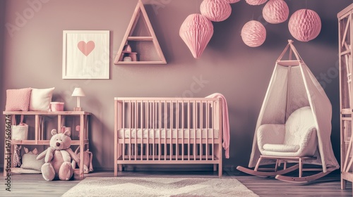 Cozy Modern Nursery with Soft Pastel Tones and Wooden Crib