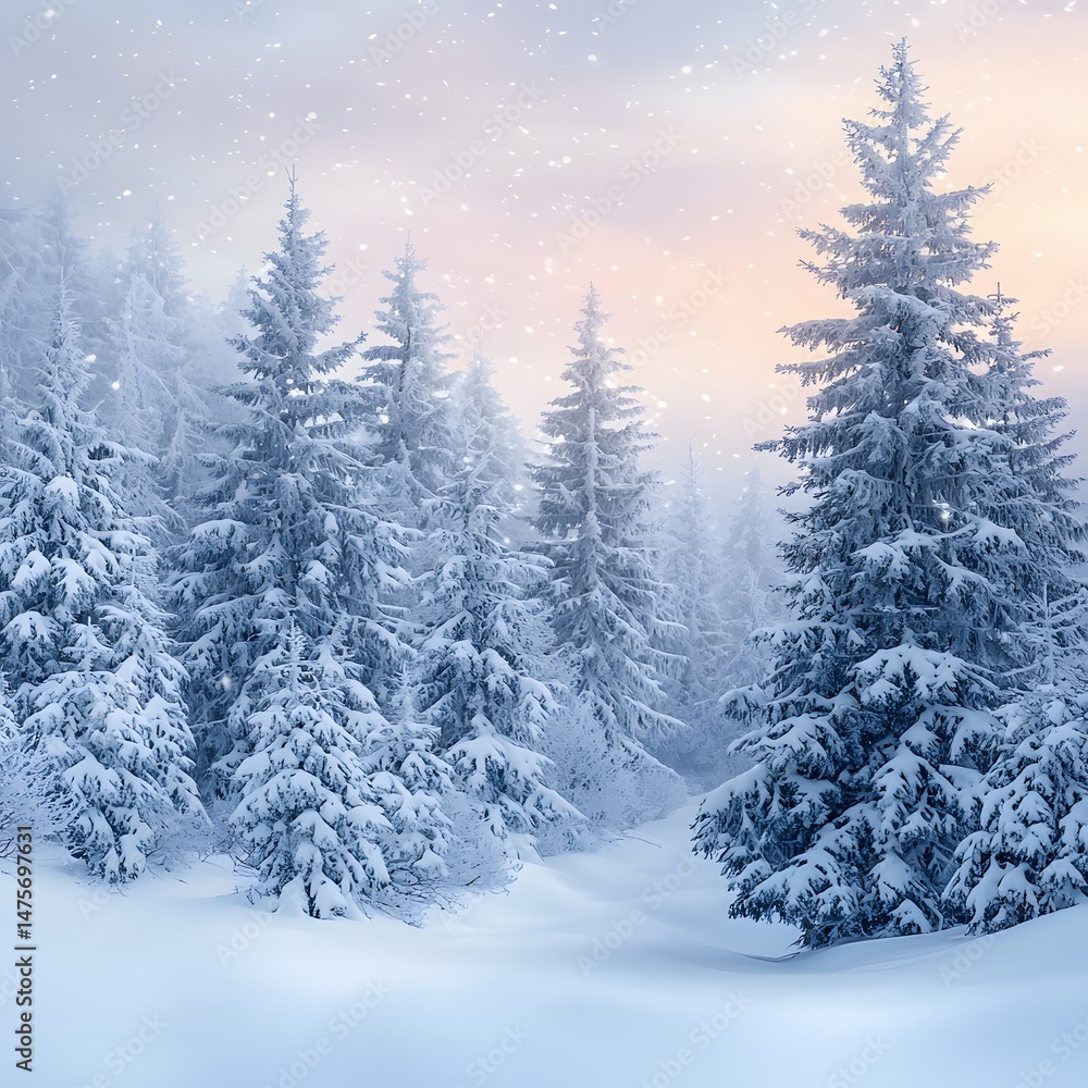 Obraz premium Winter wonderland adventure snowy forest nature landscape serene environment captivating viewpoint