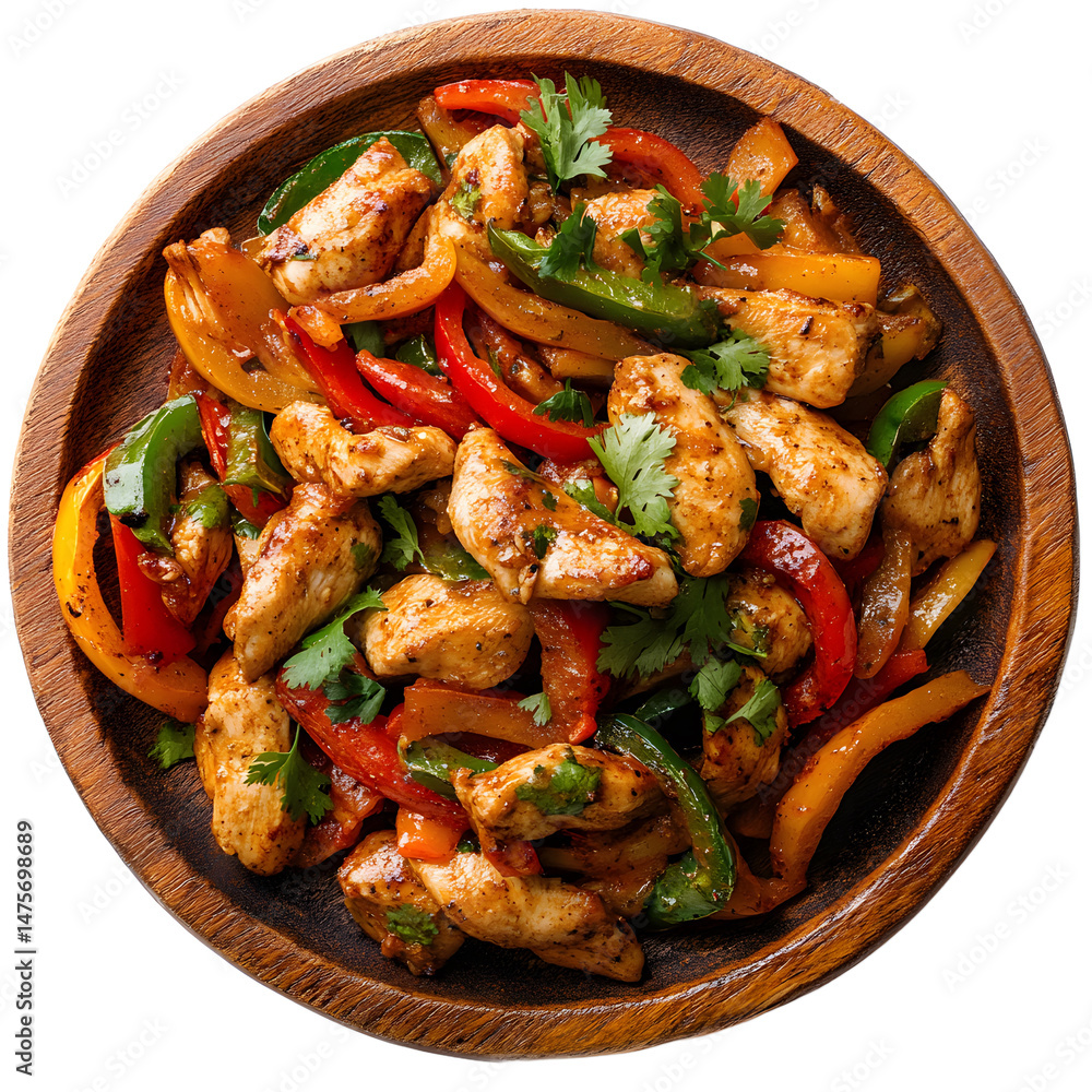 chicken fajita food on wooden plate isolated on white or transparent png