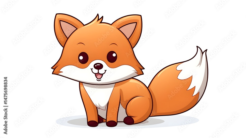 Fototapeta premium Happy Fox Cartoon Vector Illustration - Cute Wild Animal Line Art Design
