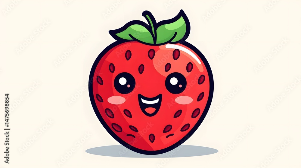 Obraz premium Happy Strawberry Fruit Line Art Illustration for Kawaii Designs