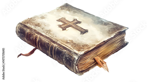 Obraz na płótnie christian bible book with cross isolated on white w salonie