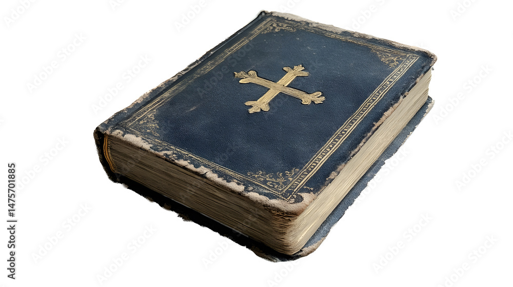 christian bible book with cross isolated on white