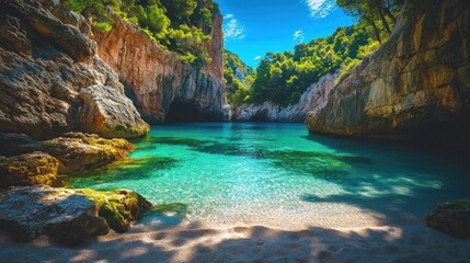 Poster encadré  Tranquil waterway through rocky canyon  © xoan