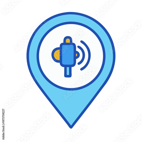 Location pin with audio signal icon on black background