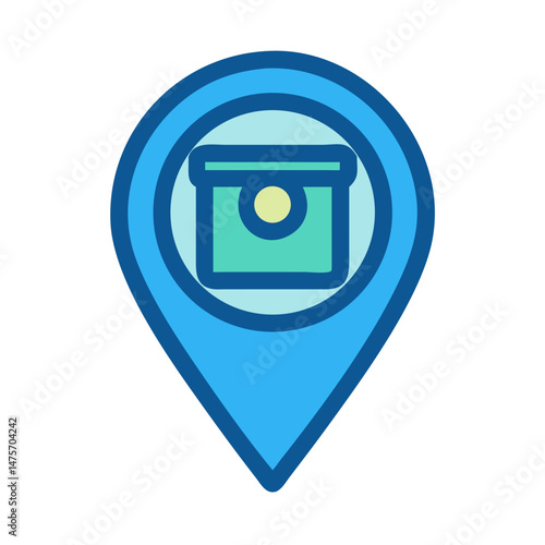 Delivery location pointer with package on a black background
