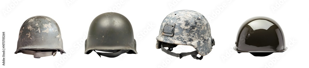 Fototapeta premium Multiple military headgear displays isolated on transparent background