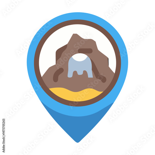 Blue map pin showing a mountain with waterfall inside