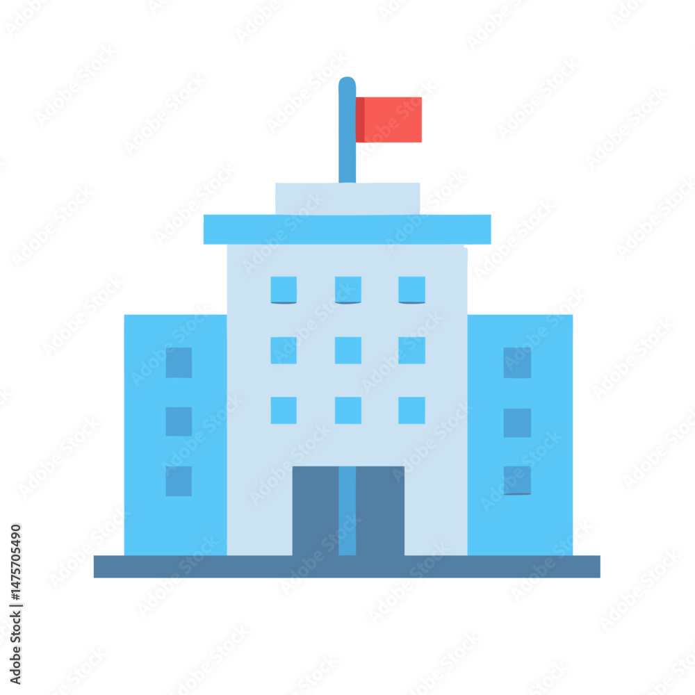 Flat building illustration with flag against a black background Flat building illustration with flag against a black background