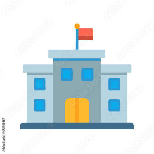 Flat illustration of a governmental building with a flag