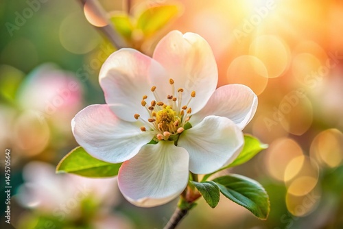 Delicate Pale Pink Quince Blossom Close-up with Bokeh Background - Spring Floral Macro Photography