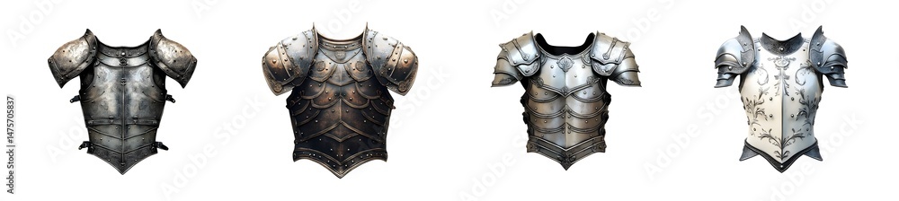 Set of different styles of medieval armor displayed. isolated on transparent background Set of different styles of medieval armor displayed. isolated on transparent background