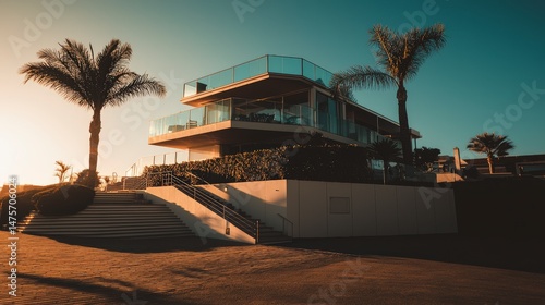 Modern Home with Floating Staircase and Sleek Glass Facade Design