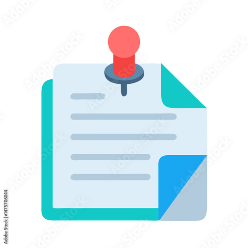 Flat illustration of a paper note pinned on background