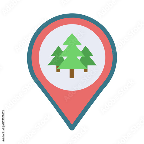 Minimalist forest trees pin marker on black background