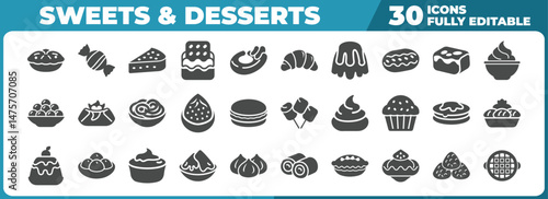 Sweets and desserts vector icons collection food and pastry elements