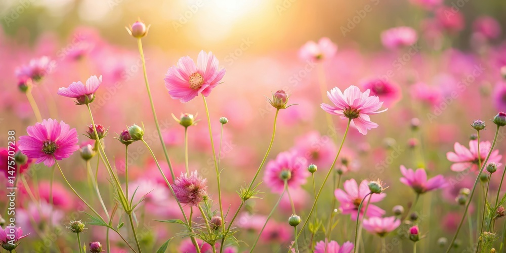 Fototapeta premium Pink Soft Focus Wildflower Field , breeze, sky, breeze