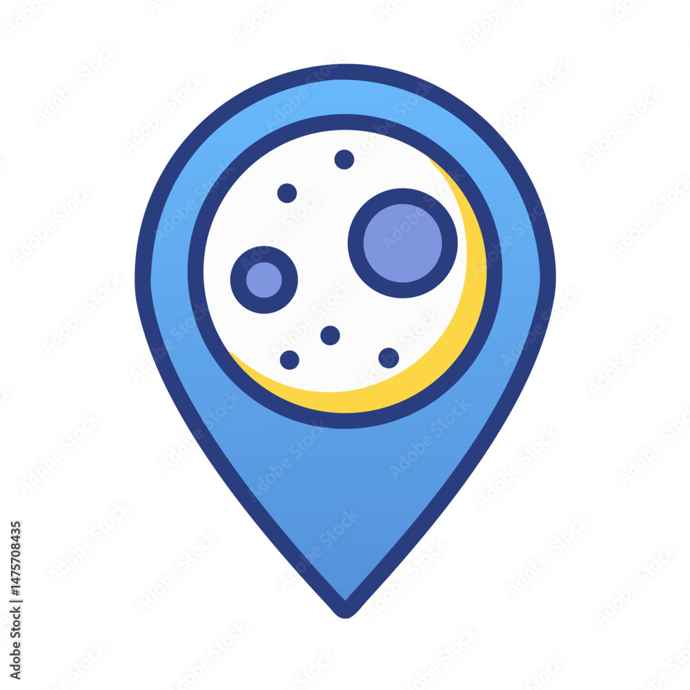 Fototapeta premium Minimalist location pin icon with moon illustration inside