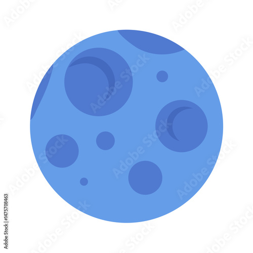 Flat blue planet icon with craters on black background