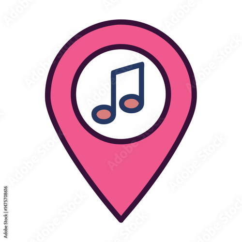 Musical note location pin with a clean design