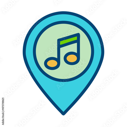 Music venue location marker icon in flat style