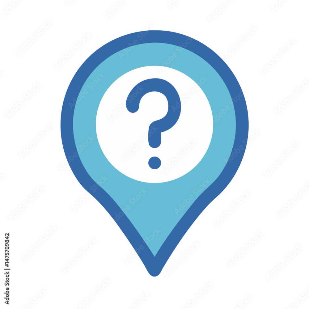Question mark location pointer with blue shades over black Question mark location pointer with blue shades over black