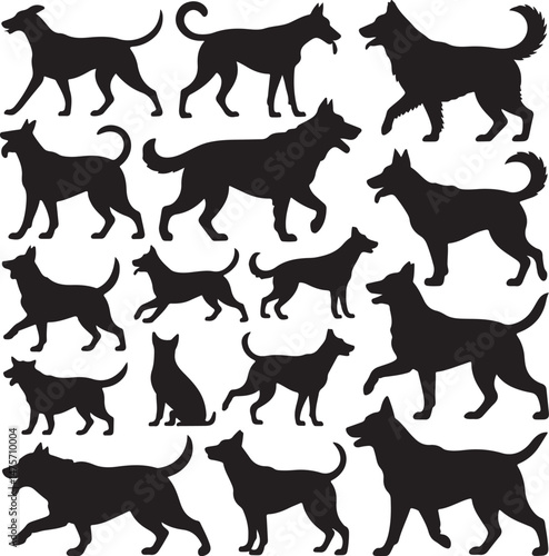 A striking black silhouette of a dog with a long tail sniffing the ground. It captures the simple, 
yet powerful, beauty of canine companionship. 