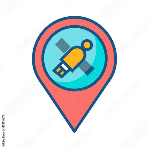 GPS location pin icon depicting a satellite symbol inside