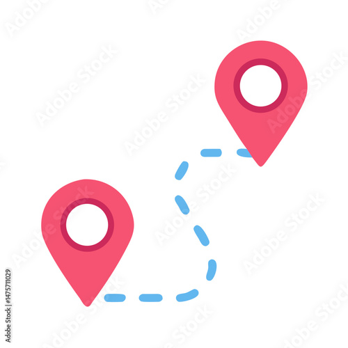 Two Pink Map Markers with Light Blue Dotted Line