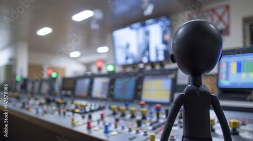 Wallpaper Mural Stick Figure in Factory Control Room: A stick figure monitoring factory operations from a control panel, making real-time adjustments to maintain efficiency and ensure smooth production flow.
 Torontodigital.ca