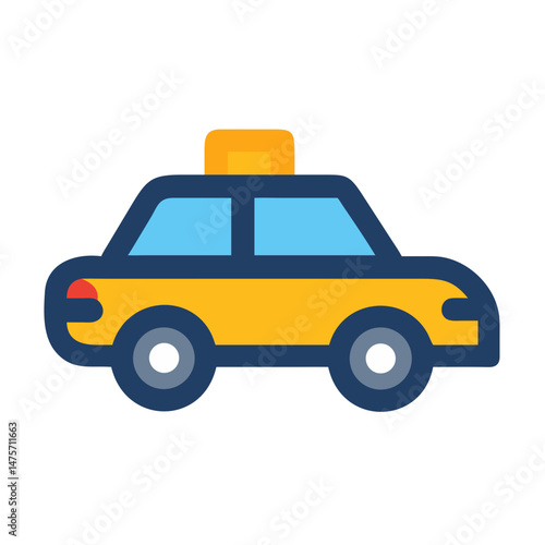 Simple flat icon illustration of yellow taxi cab car