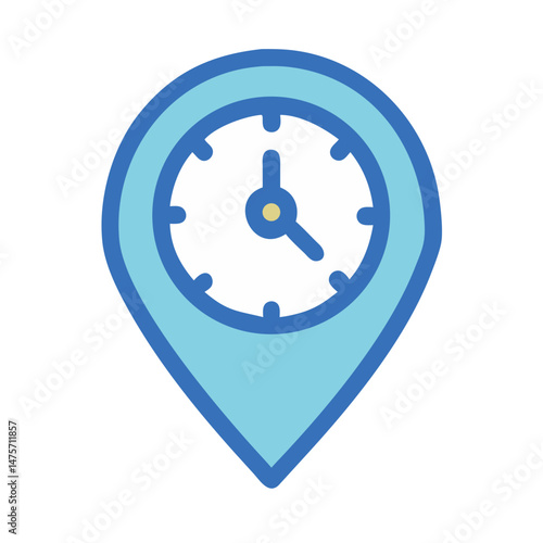 Clock pin icon indicating time and geolocation flat style