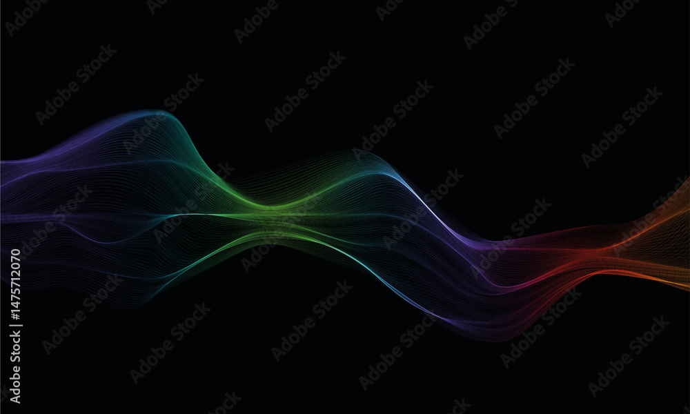 Colourful Wavy lines pattern by rainbow gradient on black background. Abstract element with colorful flowing curve. Data, science, technology, music. Tech backdrop Colourful Wavy lines pattern by rainbow gradient on black background. Abstract element with colorful flowing curve. Data, science, technology, music. Tech backdrop