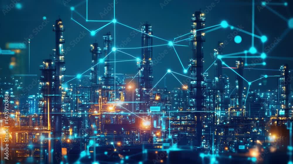 Modern factory, communication network. Telecommunication. IoT, Internet ...