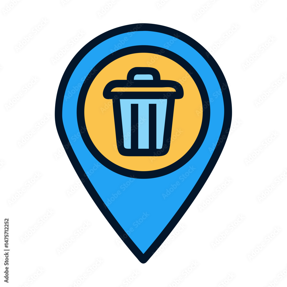 Waste bin icon in a location pin design Waste bin icon in a location pin design