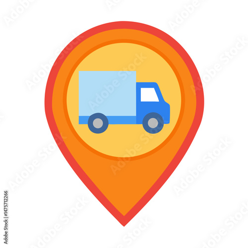 Delivery truck inside location pin for logistics services