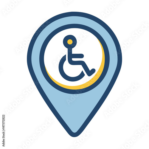 Handicap accessible location pin icon graphic on black backdrop