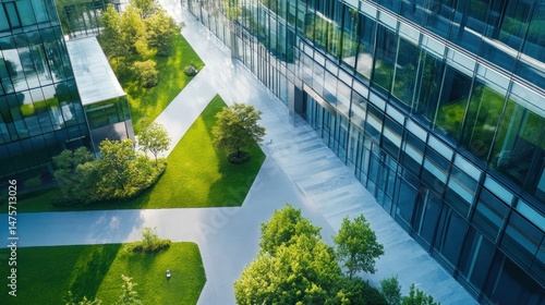 Modern office complex with landscaped courtyard