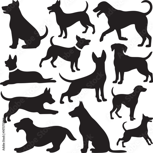 A striking black silhouette of a dog with a long tail sniffing the ground. It captures the simple, 
yet powerful, beauty of canine companionship. 