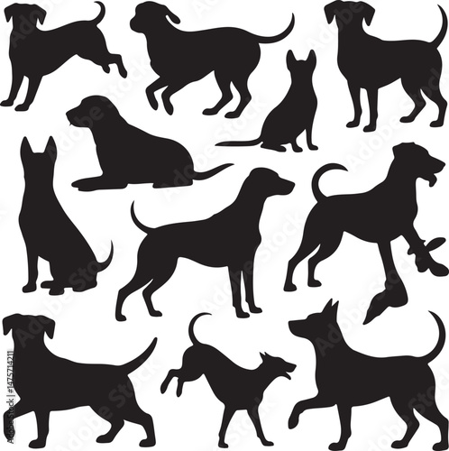 A striking black silhouette of a dog with a long tail sniffing the ground. It captures the simple, 
yet powerful, beauty of canine companionship. 