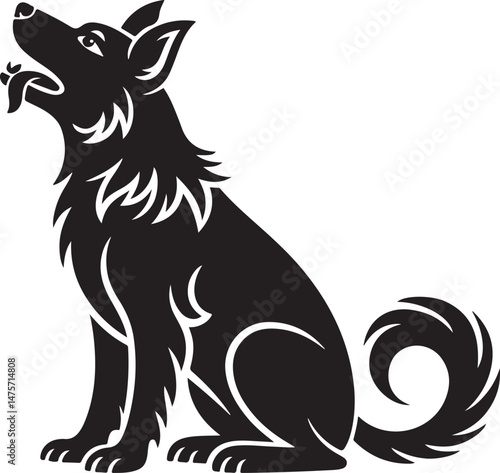 A striking black silhouette of a dog with a long tail sniffing the ground. It captures the simple, 
yet powerful, beauty of canine companionship. 
