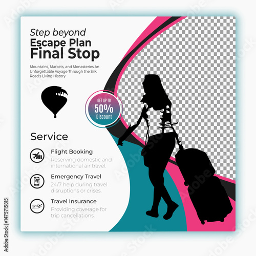 Travel and tour social media posts and web banner square design template