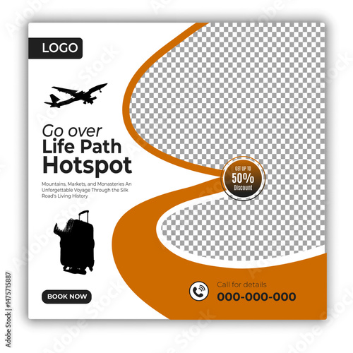 Travel and tour social media posts and web banner square design template