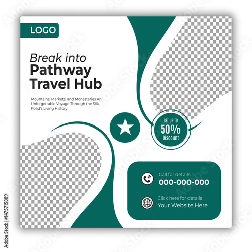 Travel and tour social media posts and web banner square design template