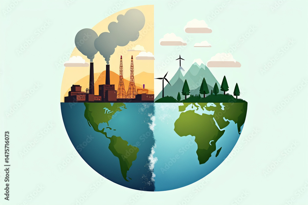Obraz premium the world in two with very different environments Earth Day or World Environment Day Global Warming and Pollution