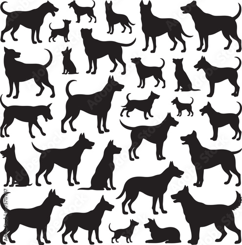 A striking black silhouette of a dog with a long tail sniffing the ground. It captures the simple, 
yet powerful, beauty of canine companionship. 