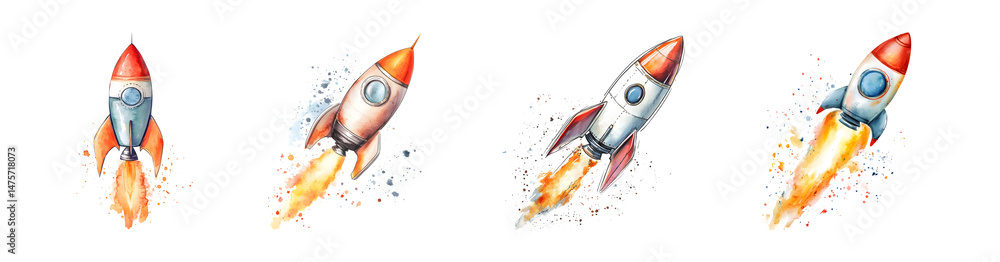 Set of Colorful rocket launches in a burst of motion. isolated on transparent background Set of Colorful rocket launches in a burst of motion. isolated on transparent background