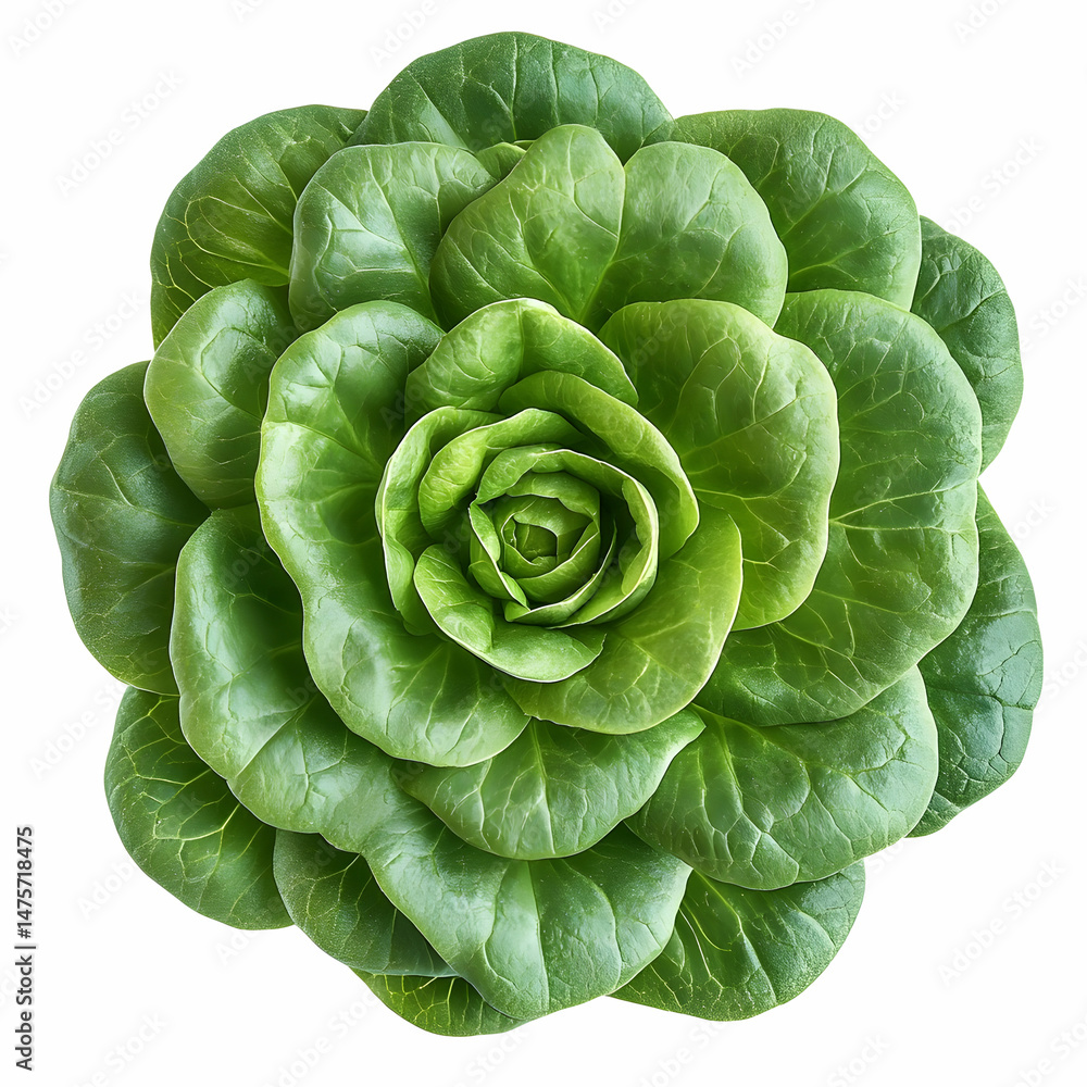 Obraz premium Lettuce rose, overhead view, fresh, green leaves, isolated