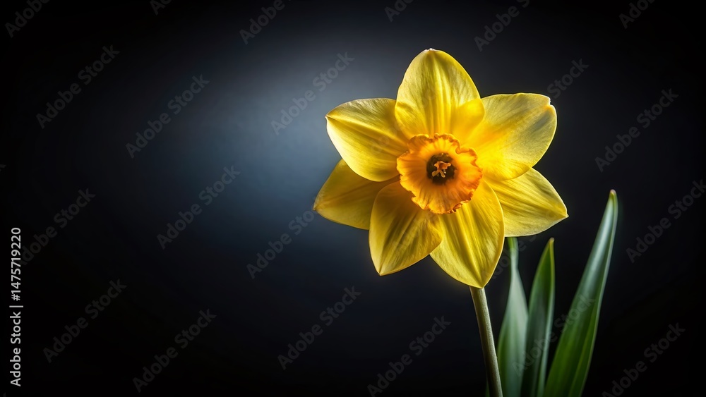 Fototapeta premium Elegant Yellow Daffodil on Black Background - Spring Floral Still Life Photography